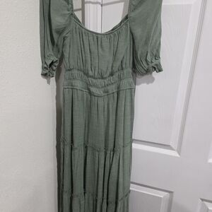 Elegant Long Olive Green Dress Off- Shoulder Quarter Sleeves